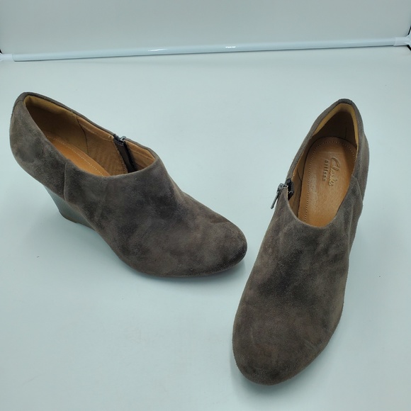 Clarks Collection Zip Up Ankle Wedges Booties 11M - Picture 2 of 7